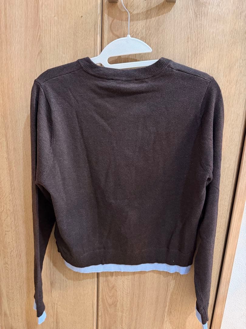 【新品未使用】ZARA コントラストニットカーディガン　M ブラウン×ブルー