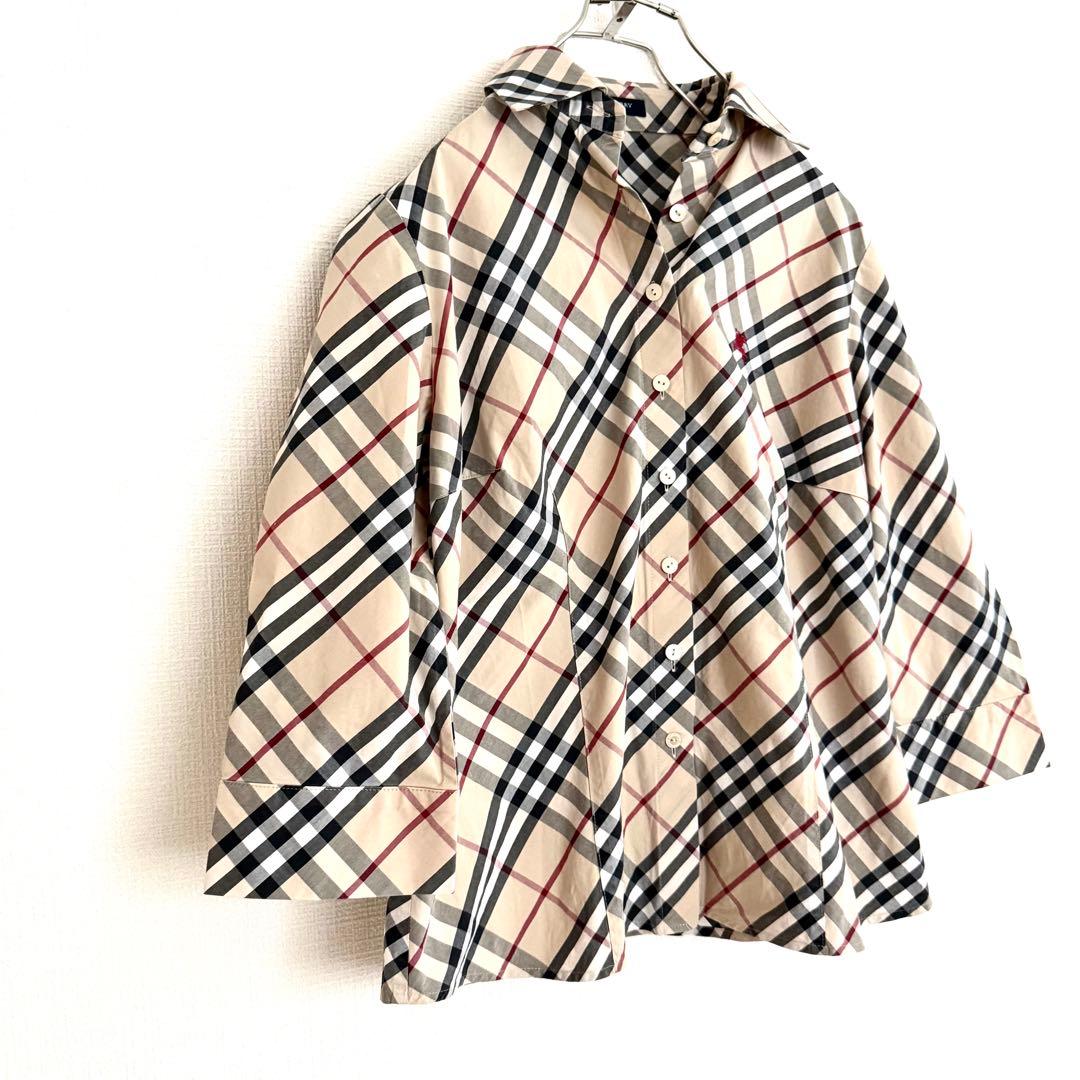 BURBERRY バーバリー ノバチェック ホースロゴ刺繍 七分袖シャツ