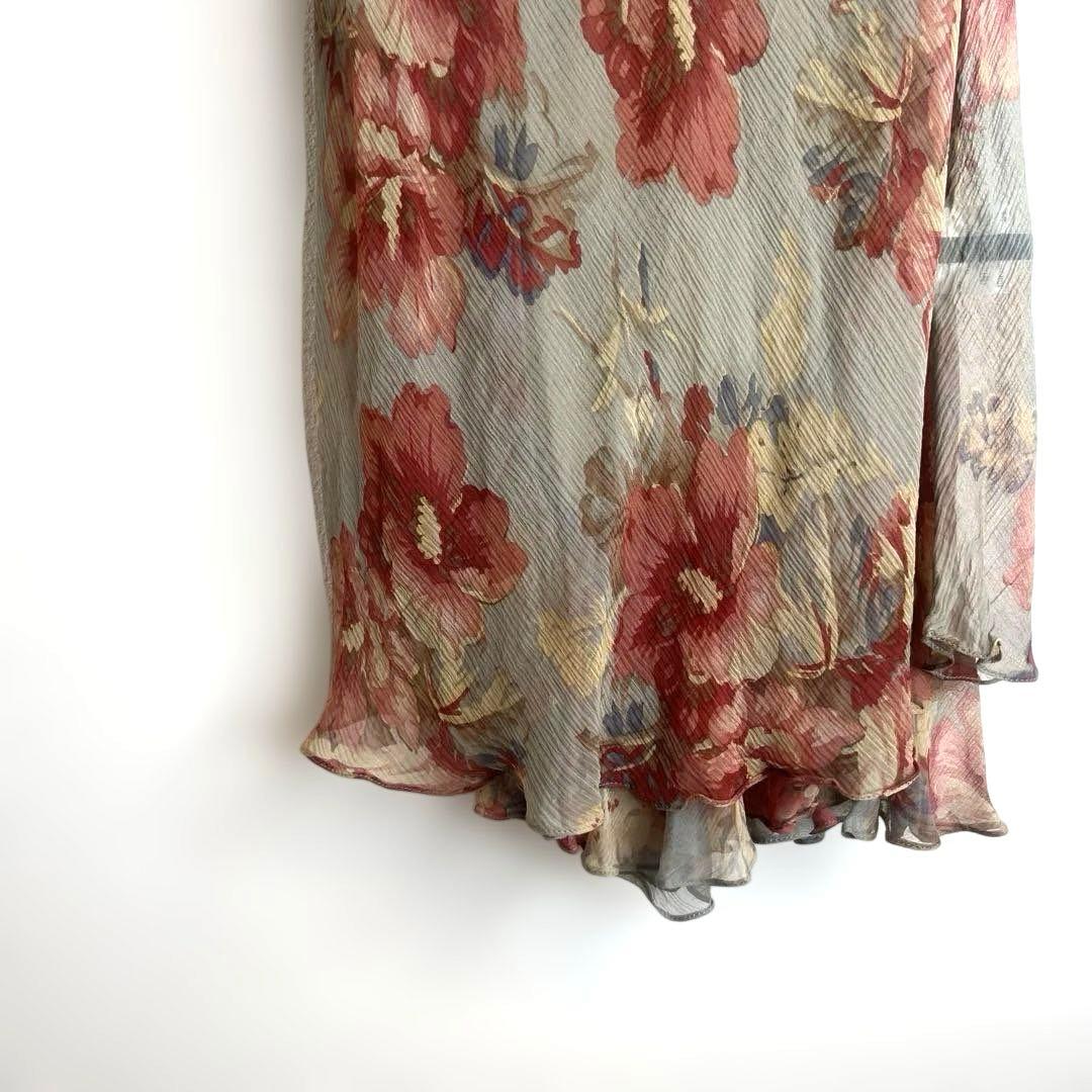 【美品】ラルフローレン　シルク100％　花柄　ボウタイワンピース