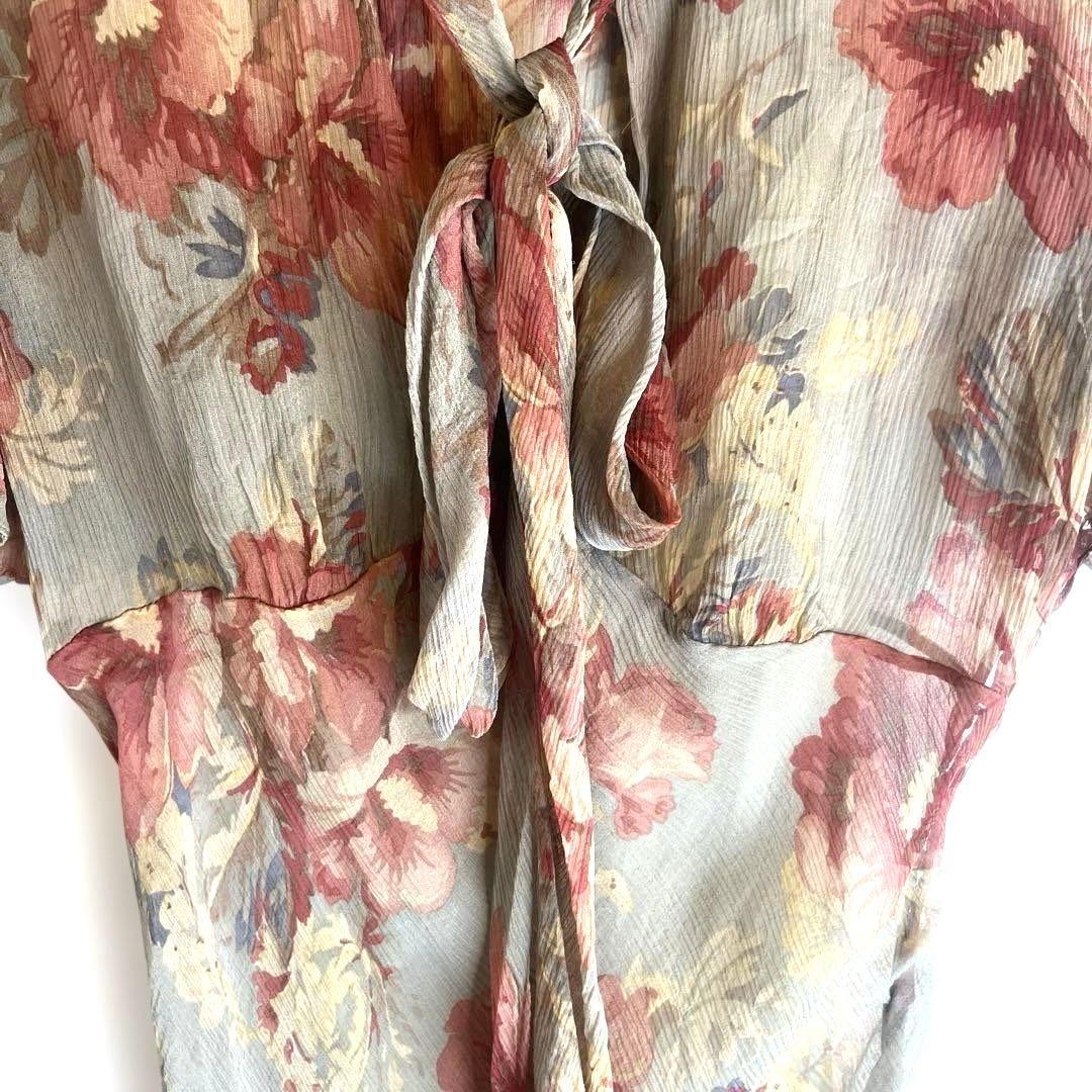 【美品】ラルフローレン　シルク100％　花柄　ボウタイワンピース