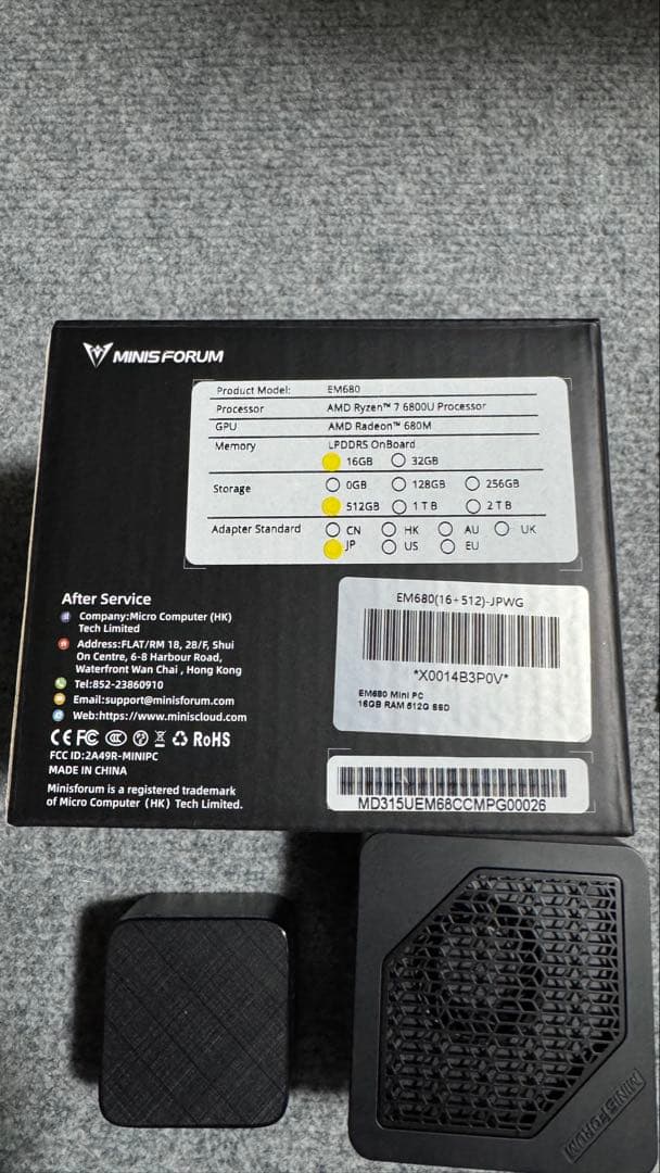 ミニPC MINISFORUM EM680 R7-6800U 16GB 512GB