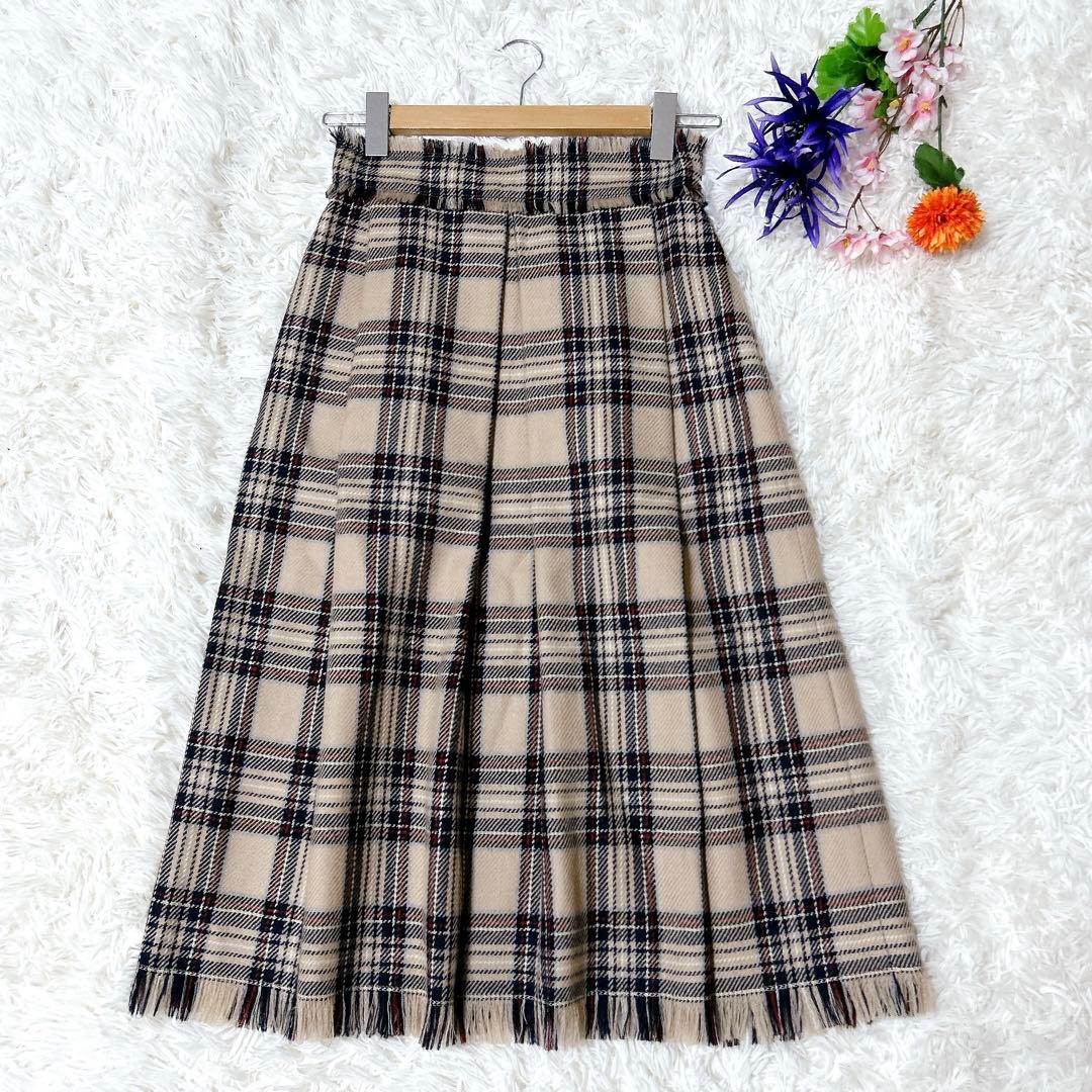 美品✨雑誌掲載モデル エムズグレイシー フリンジ ロングスカート チェック柄