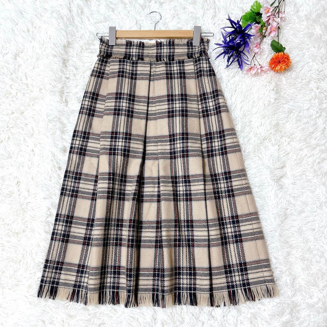 美品✨雑誌掲載モデル エムズグレイシー フリンジ ロングスカート チェック柄