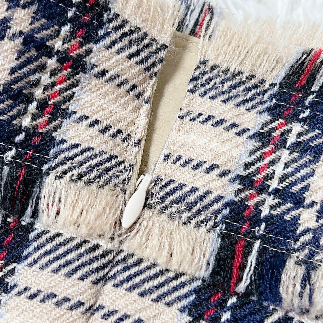 美品✨雑誌掲載モデル エムズグレイシー フリンジ ロングスカート チェック柄