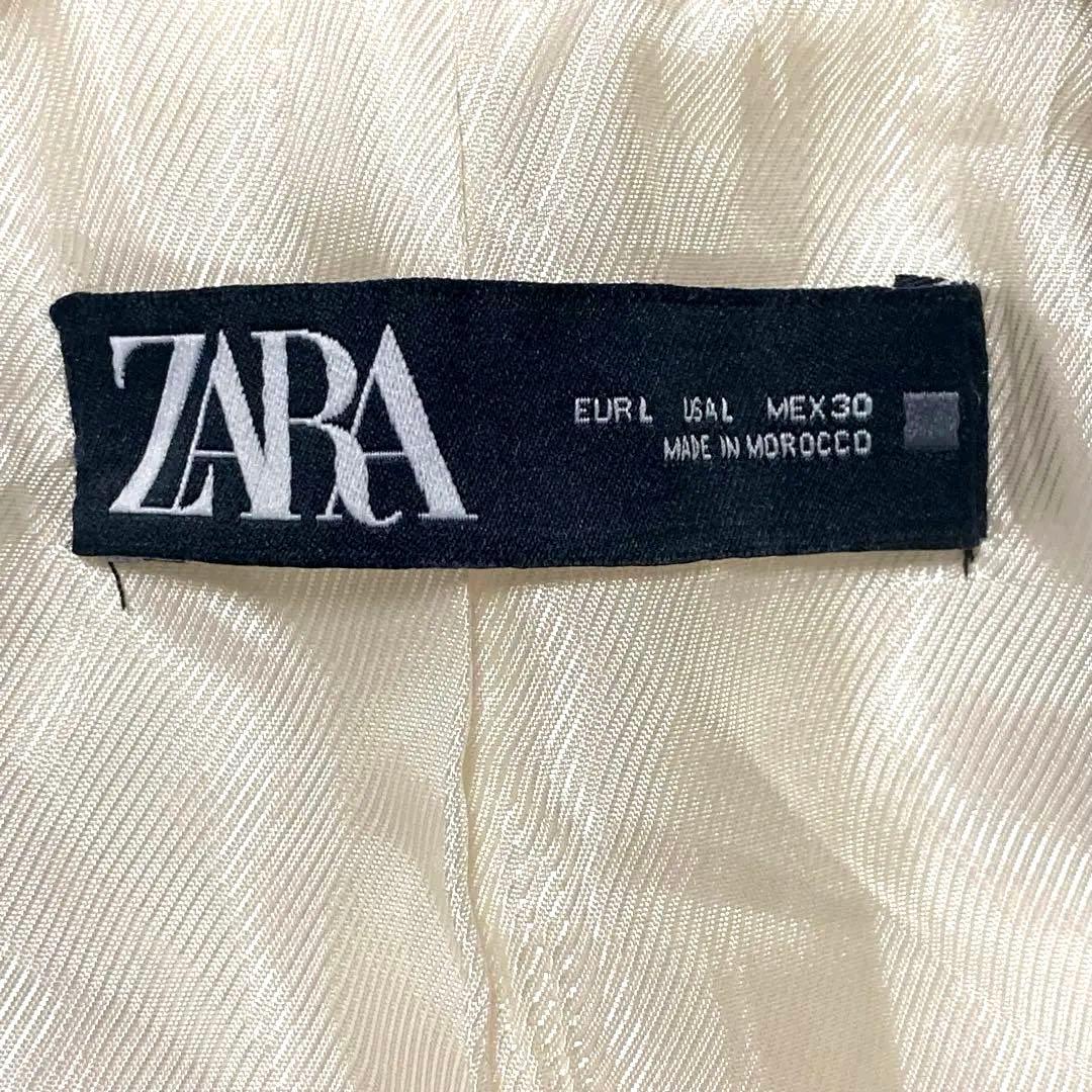ZARA テクスチャーダブルブレストブレザー ツイード ジャケット 金ボタン 白