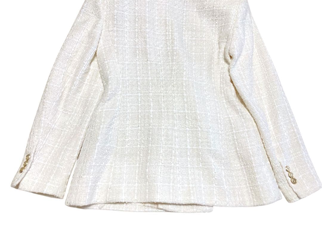 ZARA テクスチャーダブルブレストブレザー ツイード ジャケット 金ボタン 白