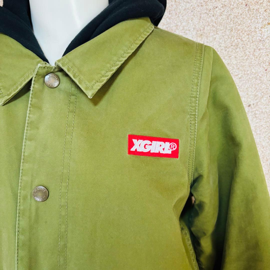 美品！エックスガール　ミリタリー調コーチジャケット　カーキ　バックプリント