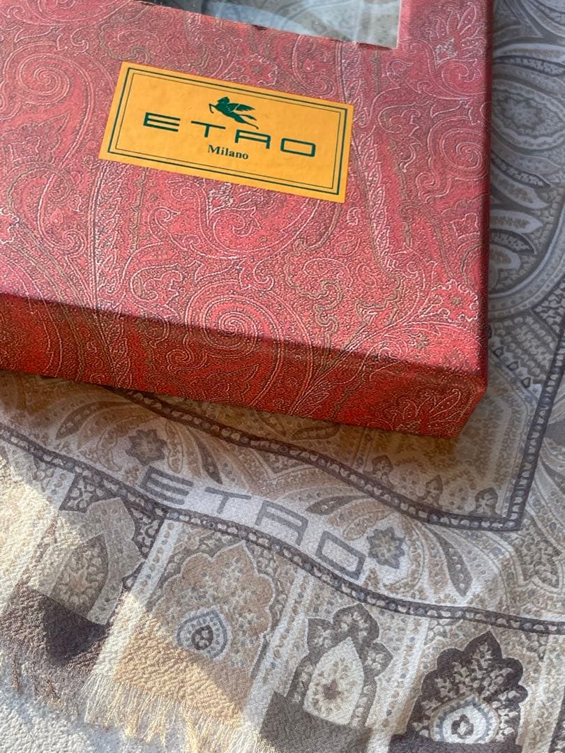 【新品未使用】ETRO ペイズリー柄 ストール ブラウン系 シルク100%