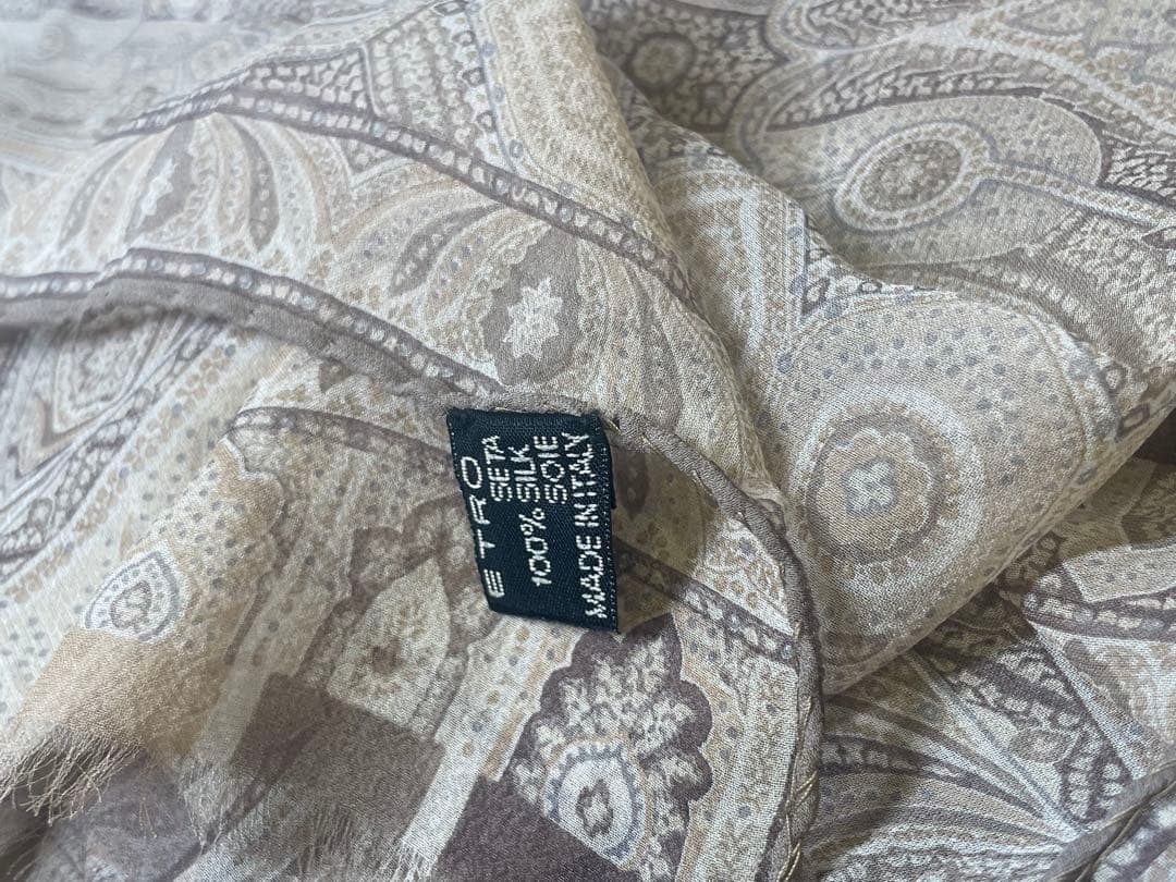 【新品未使用】ETRO ペイズリー柄 ストール ブラウン系 シルク100%