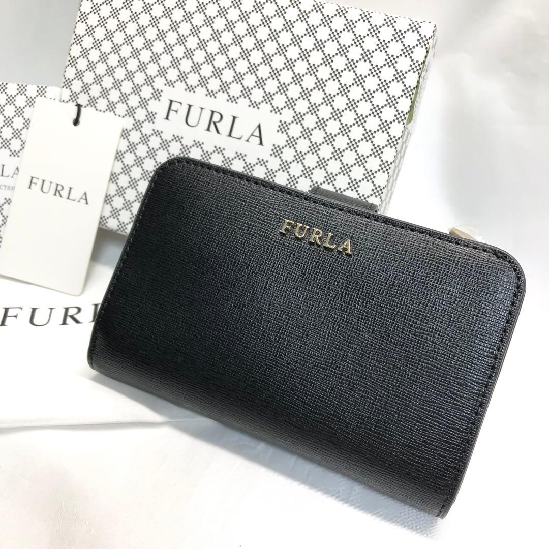 未使用✨極美品　FURLA フルラ　二つ折り財布 ブラック　ゴールド　箱付き