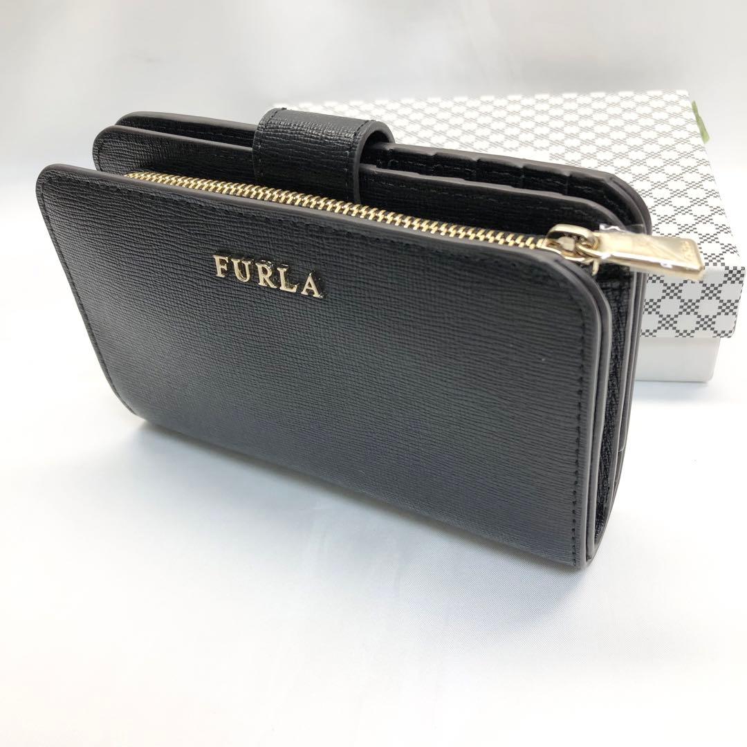 未使用✨極美品　FURLA フルラ　二つ折り財布 ブラック　ゴールド　箱付き