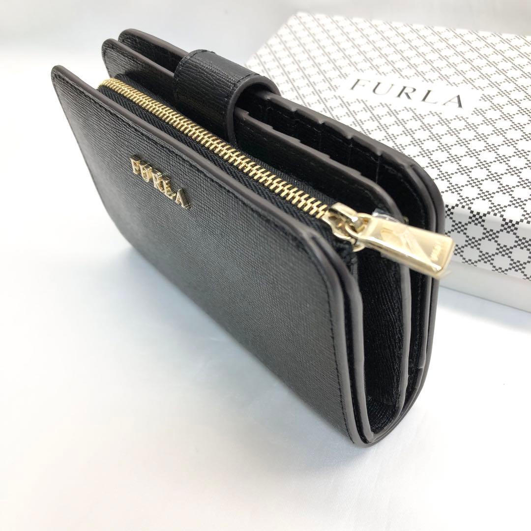 未使用✨極美品　FURLA フルラ　二つ折り財布 ブラック　ゴールド　箱付き