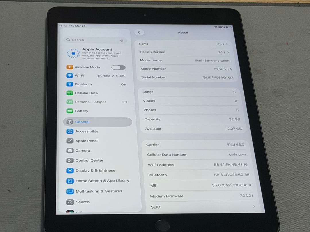 iPad本体 Apple iPad2020 8thGen Wi-Fi+Cellular