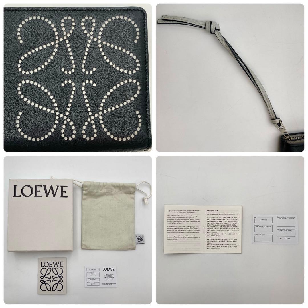 たなたな✨LOEWE 二つ折り財布 アナグラム レザー 黒 パンチングロゴ