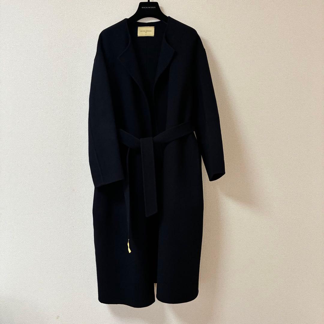 UNITED ARROWS UGCB ダブルフェイス ノーカラーコート 紺　38
