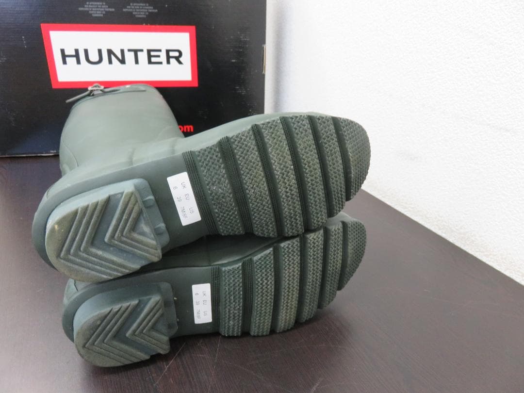 HUNTER ハンター レインブーツ グリーン 長靴 バックル付き UK6