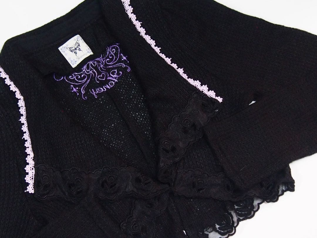 h.NAOTO HONEY 蝶柄刺繍　ニットボレロカーディガン