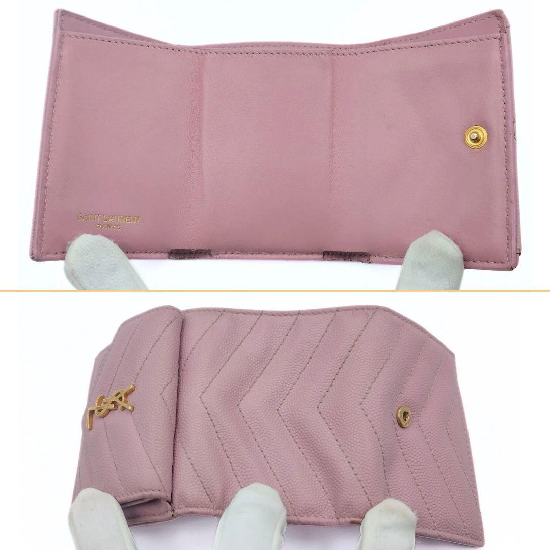 イヴサンローラン カサンドラ コンパクトウォレット 三つ折り財布 YSL ピンク