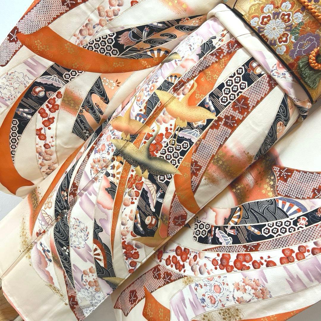 412 振袖フルセット 正絹 クリーム 橙 きものやまと 金彩 暈し染め
