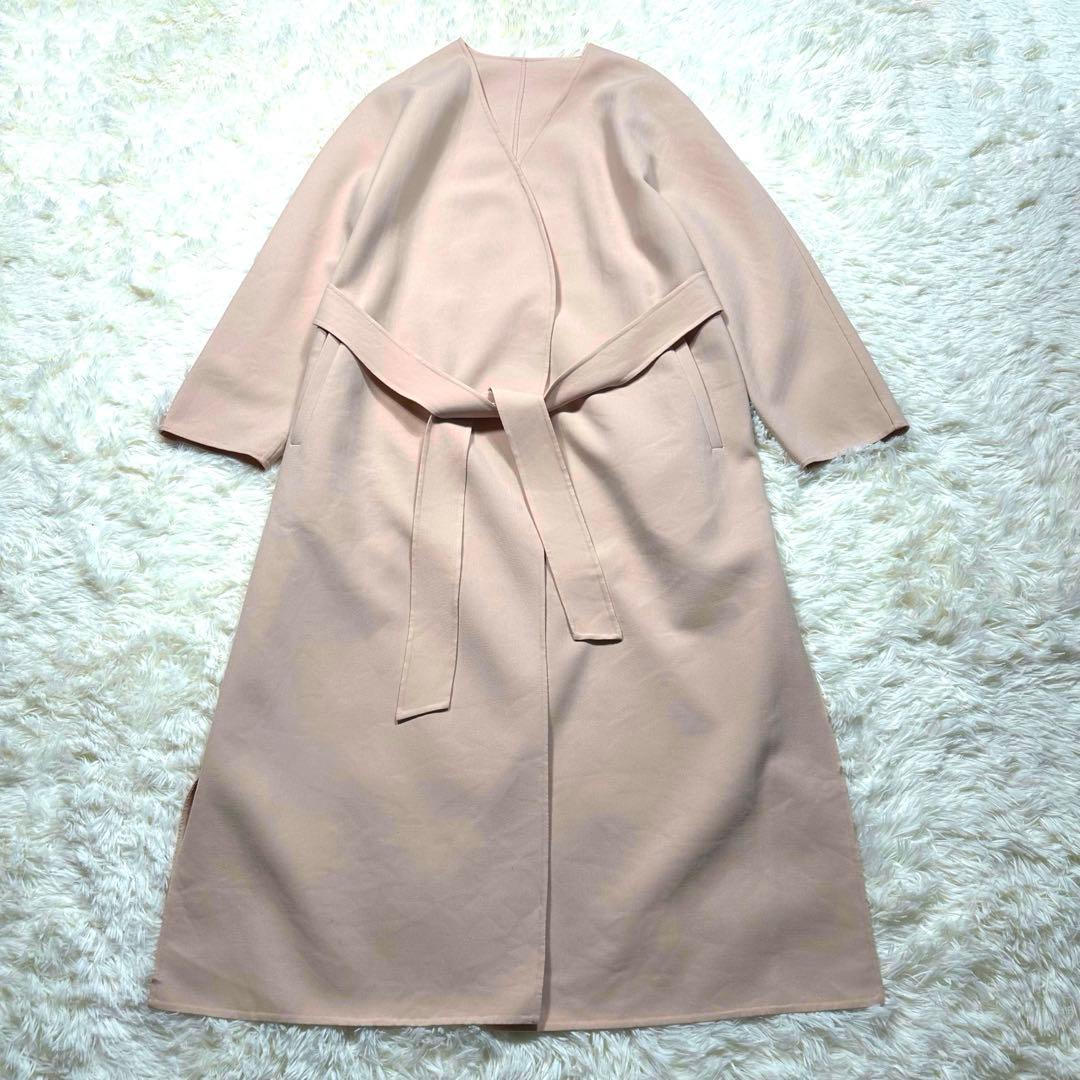 美品 アナイ ANAYI カラーリバーノーカラーコート ピンクベージュ　34