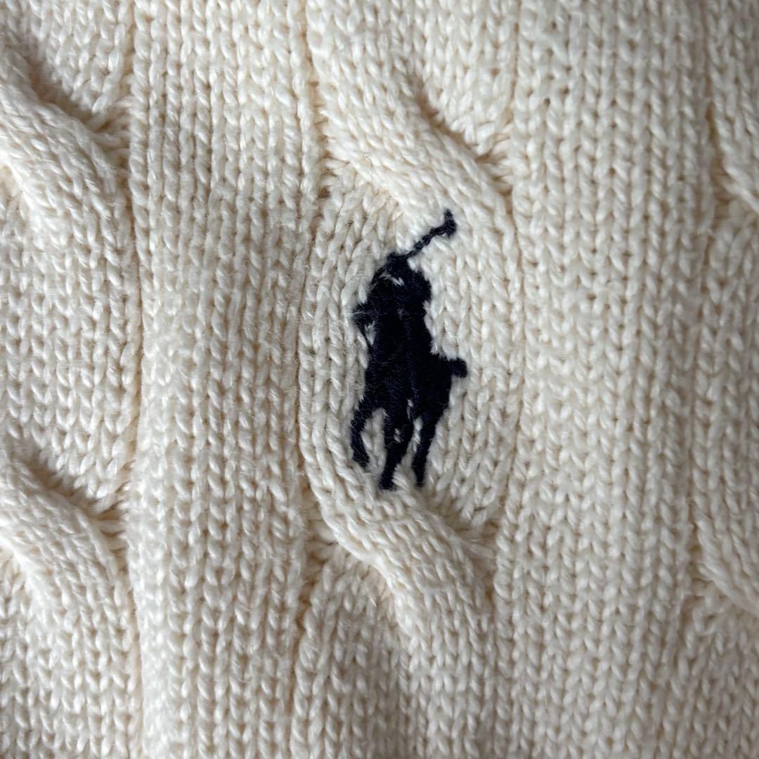 【極美品✨】ポロラルフローレン　完売品！ケーブルニット　フルジップ　ロゴ刺繍　Ｌ