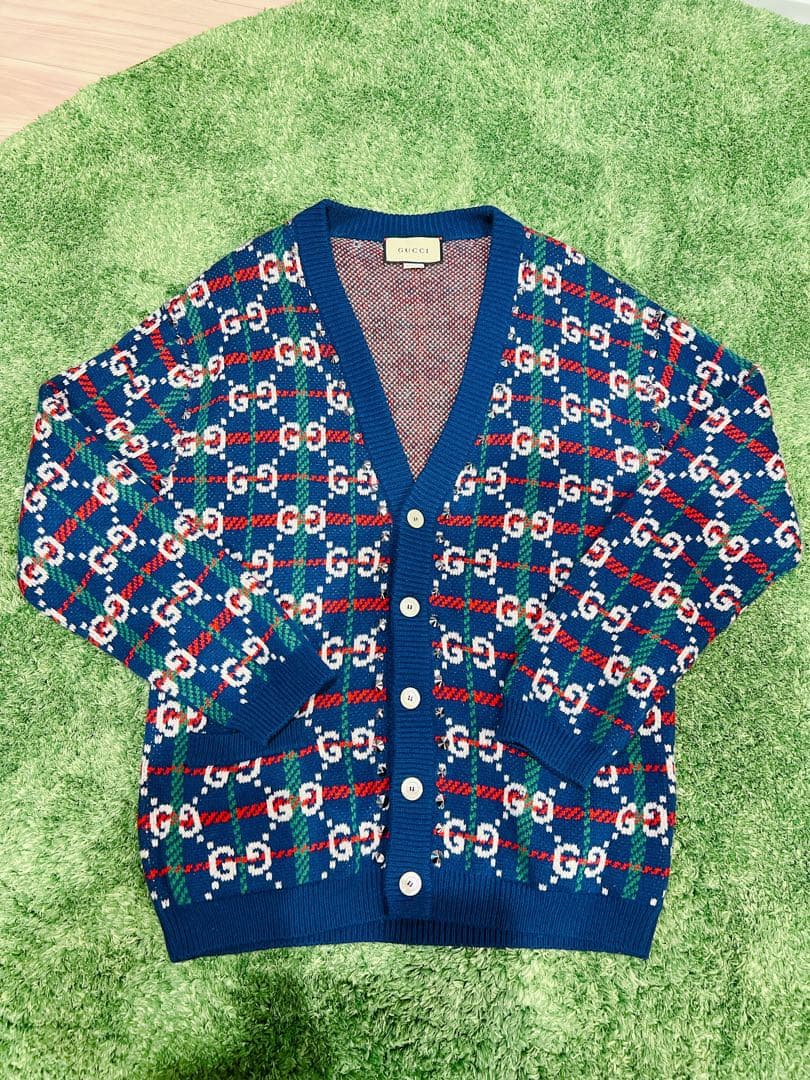 【美品】GUCCI GG柄×チェック柄ニットカーディガン