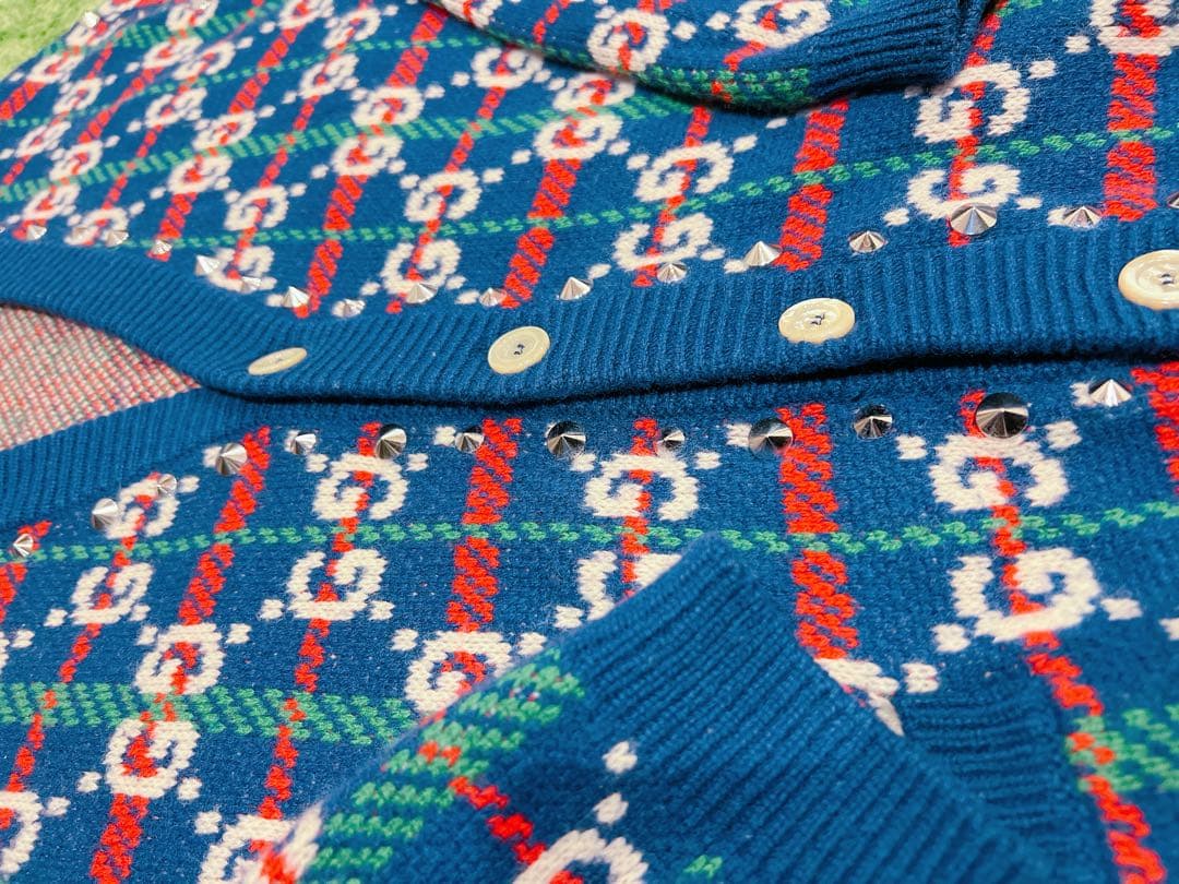 【美品】GUCCI GG柄×チェック柄ニットカーディガン