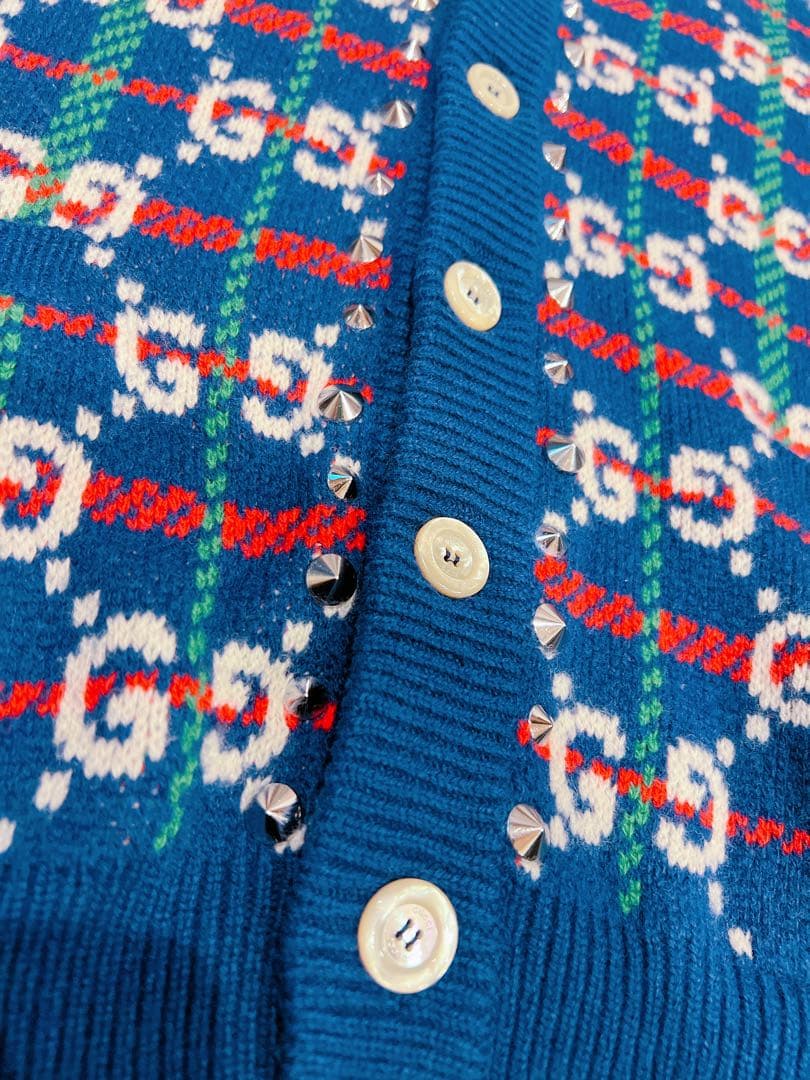 【美品】GUCCI GG柄×チェック柄ニットカーディガン
