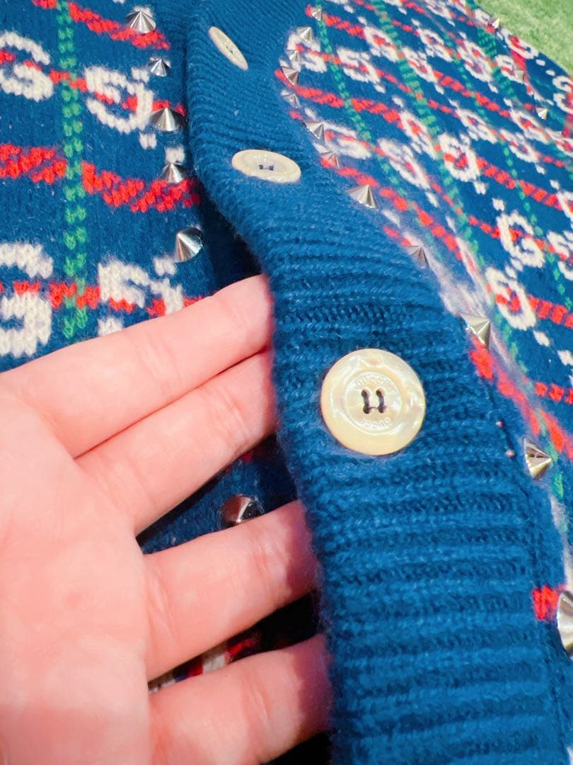 【美品】GUCCI GG柄×チェック柄ニットカーディガン