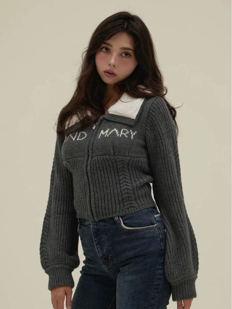 トップス andmary Mary logo zip tops