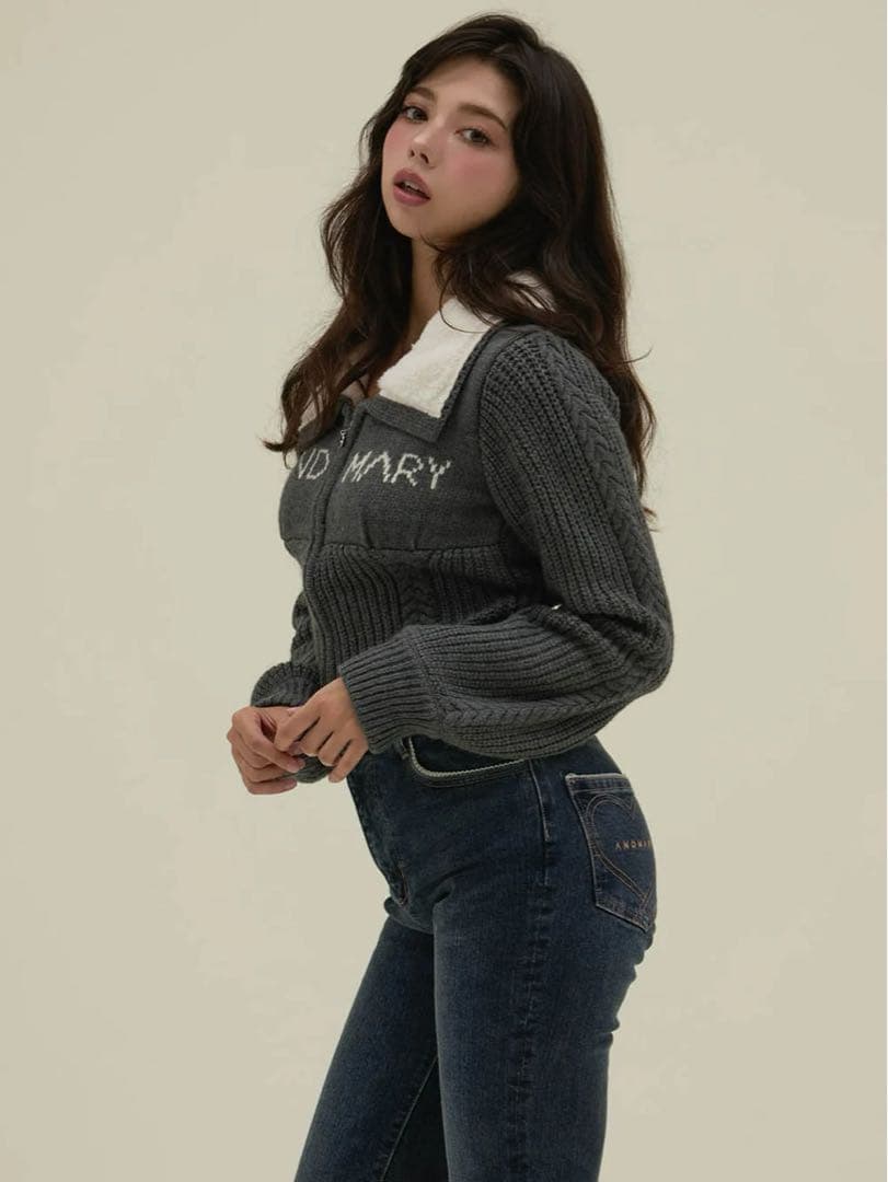トップス andmary Mary logo zip tops