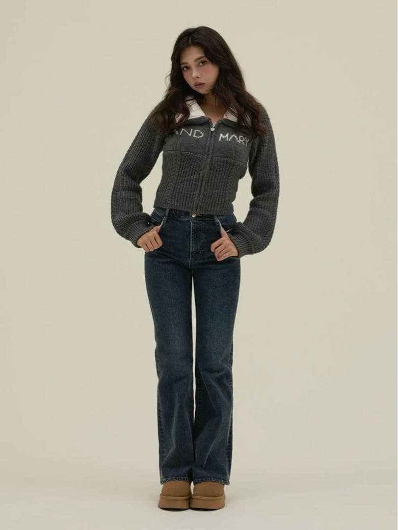 トップス andmary Mary logo zip tops