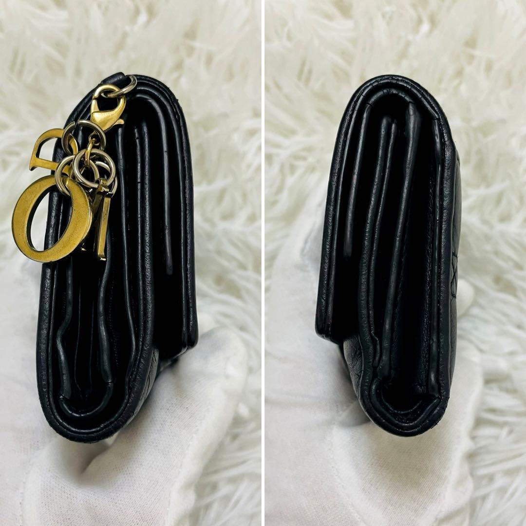 DIOR✨三つ折り財布 カナージュ ロータス レザー ブラック チャーム