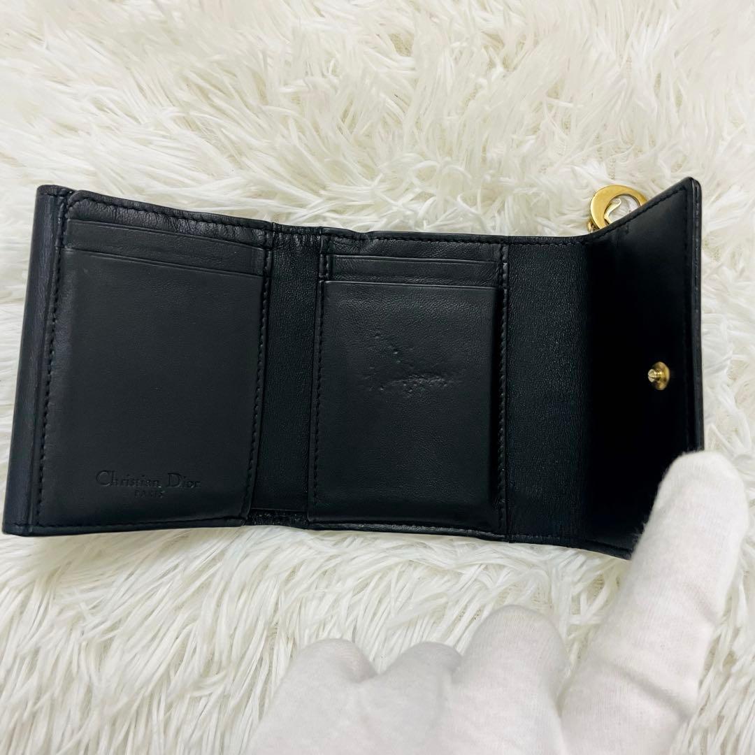 DIOR✨三つ折り財布 カナージュ ロータス レザー ブラック チャーム