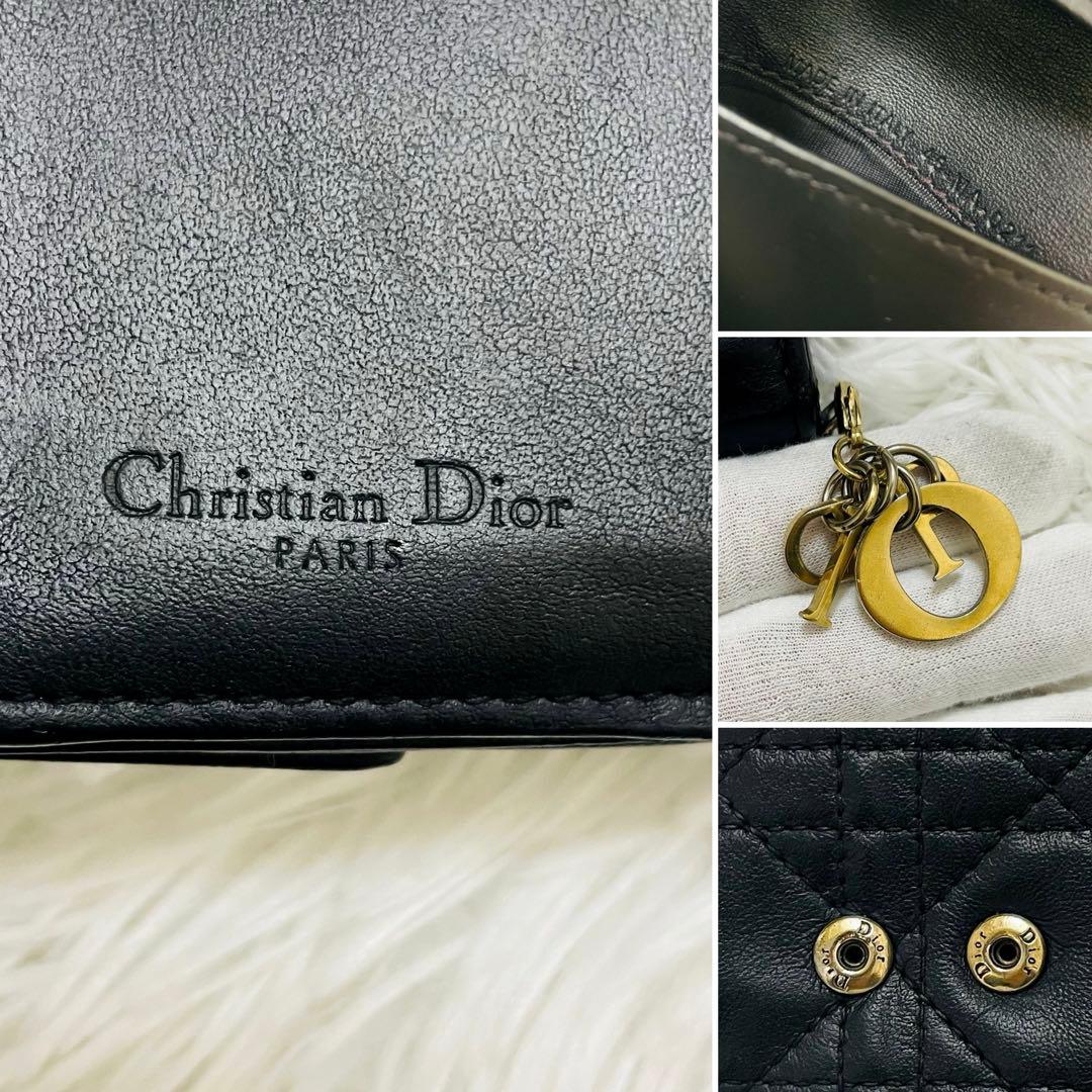 DIOR✨三つ折り財布 カナージュ ロータス レザー ブラック チャーム