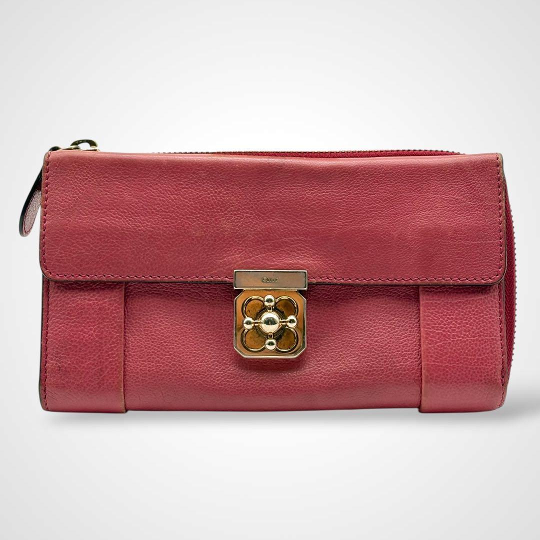 Chloe クロエ 長財布 レザー ピンク 本革 ゴールド金具 L字ジップ