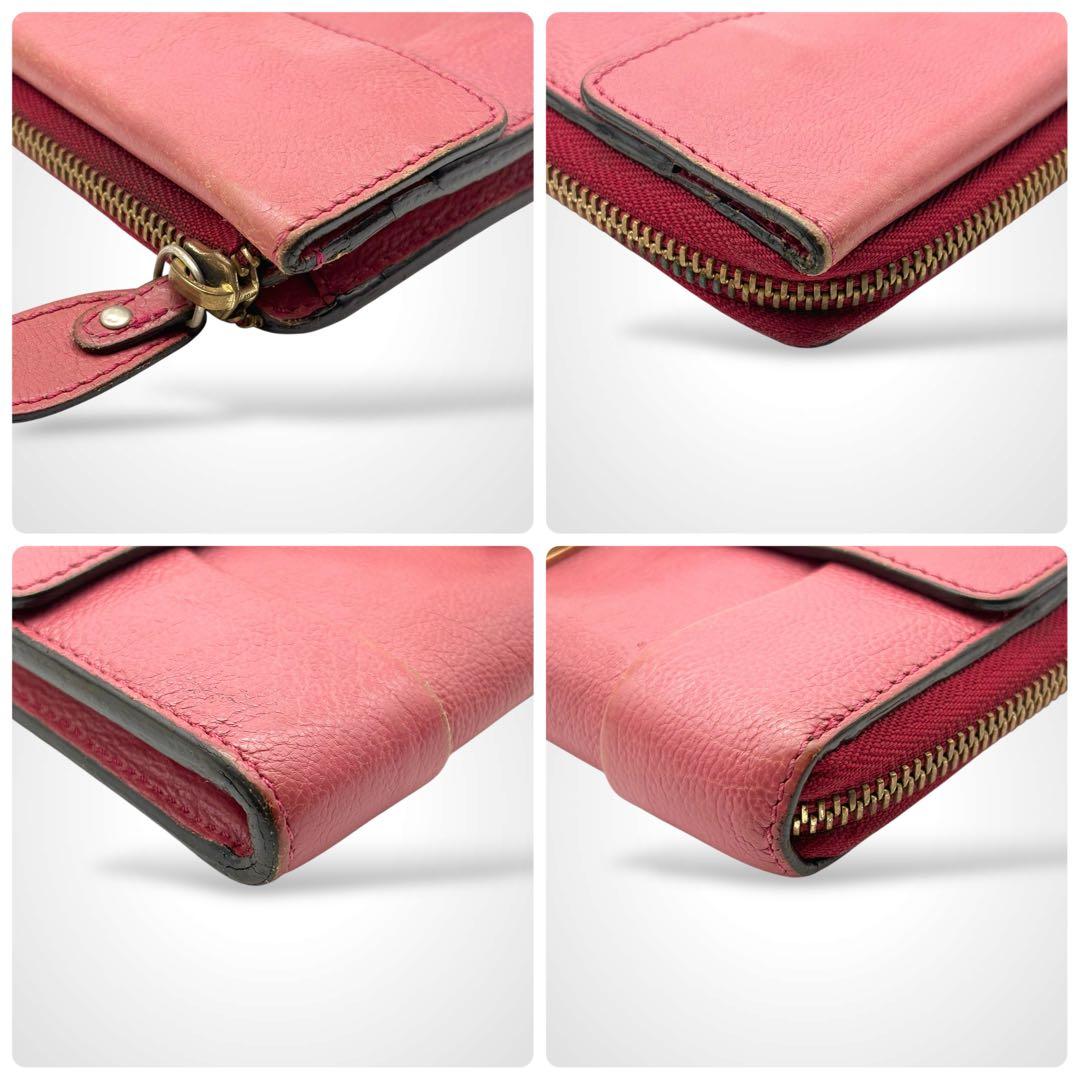 Chloe クロエ 長財布 レザー ピンク 本革 ゴールド金具 L字ジップ