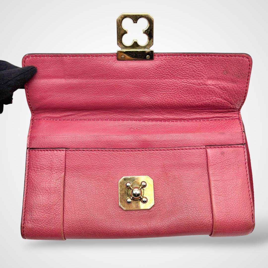 Chloe クロエ 長財布 レザー ピンク 本革 ゴールド金具 L字ジップ