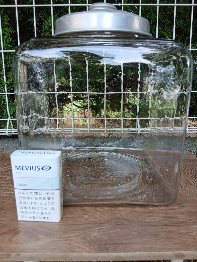 ガラス製　昭和レトロ　駄菓子入れ　　気泡入り　大サイズ