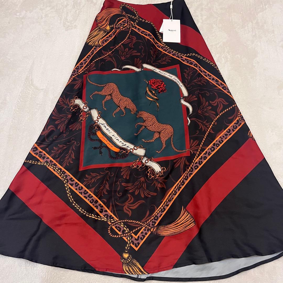 スカート ameri MEDI TWIN CHEETAH FAKE SCARF SKIRT