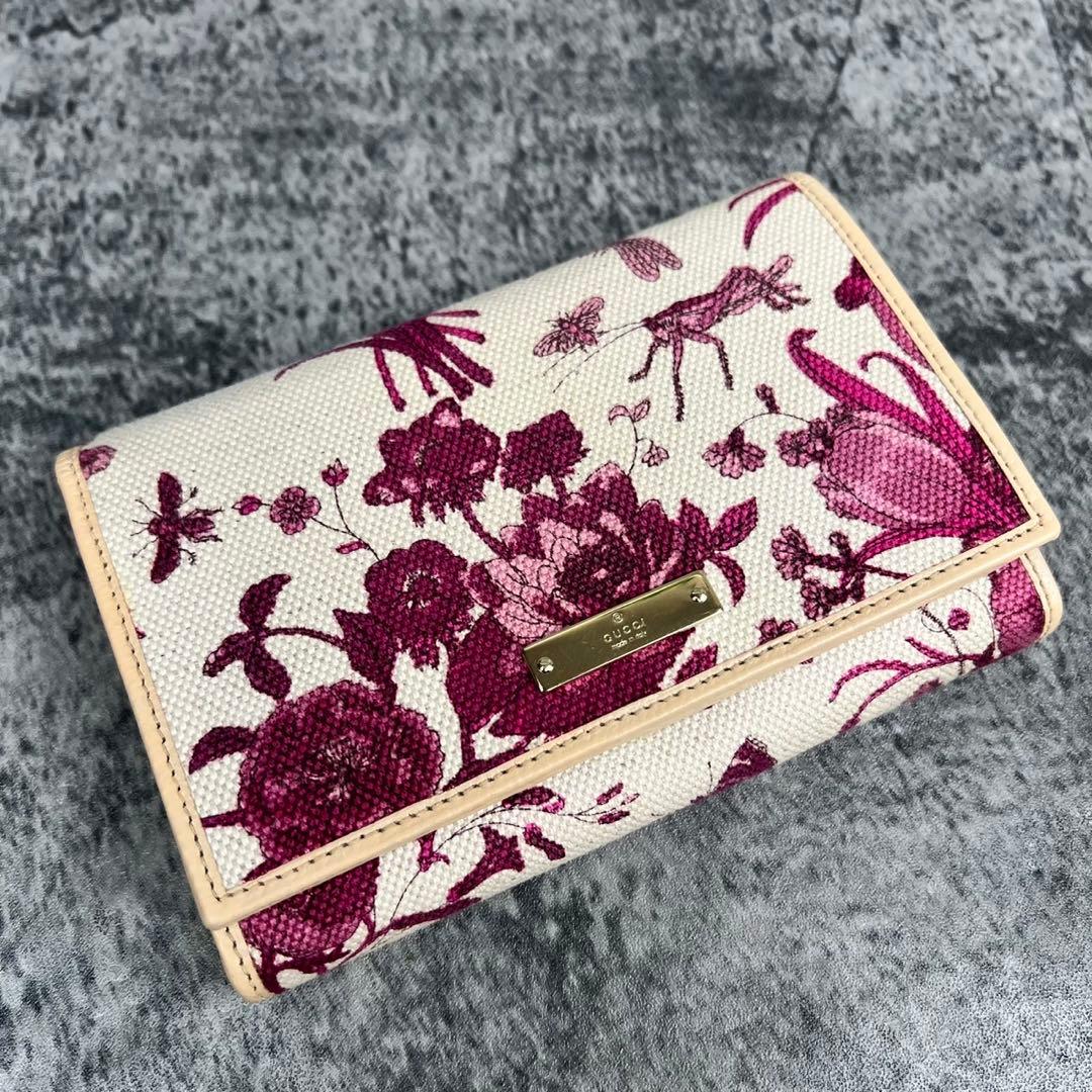 GUCCI キャンバス フラワー 二つ折り財布 花柄 コンパクト