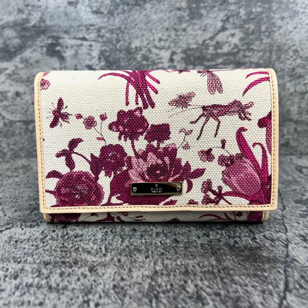 GUCCI キャンバス フラワー 二つ折り財布 花柄 コンパクト