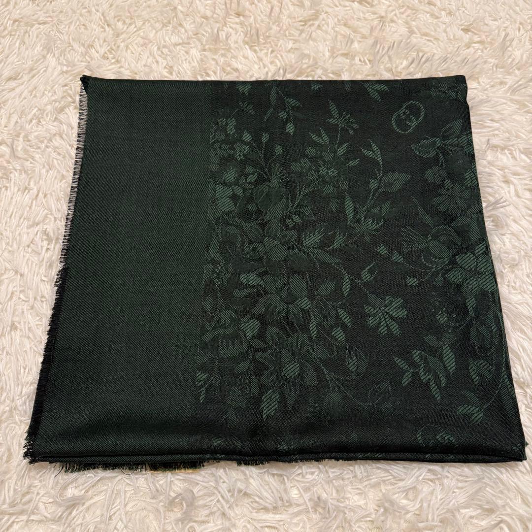 【箱付 美品】GUCCI マフラー ストール レディース シルク30% 濃緑