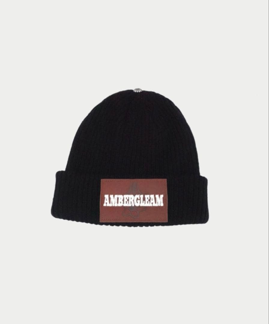 AMBERGLEAM アンバーグリーム　レザーパッチ　ニット帽　ニットキャップ