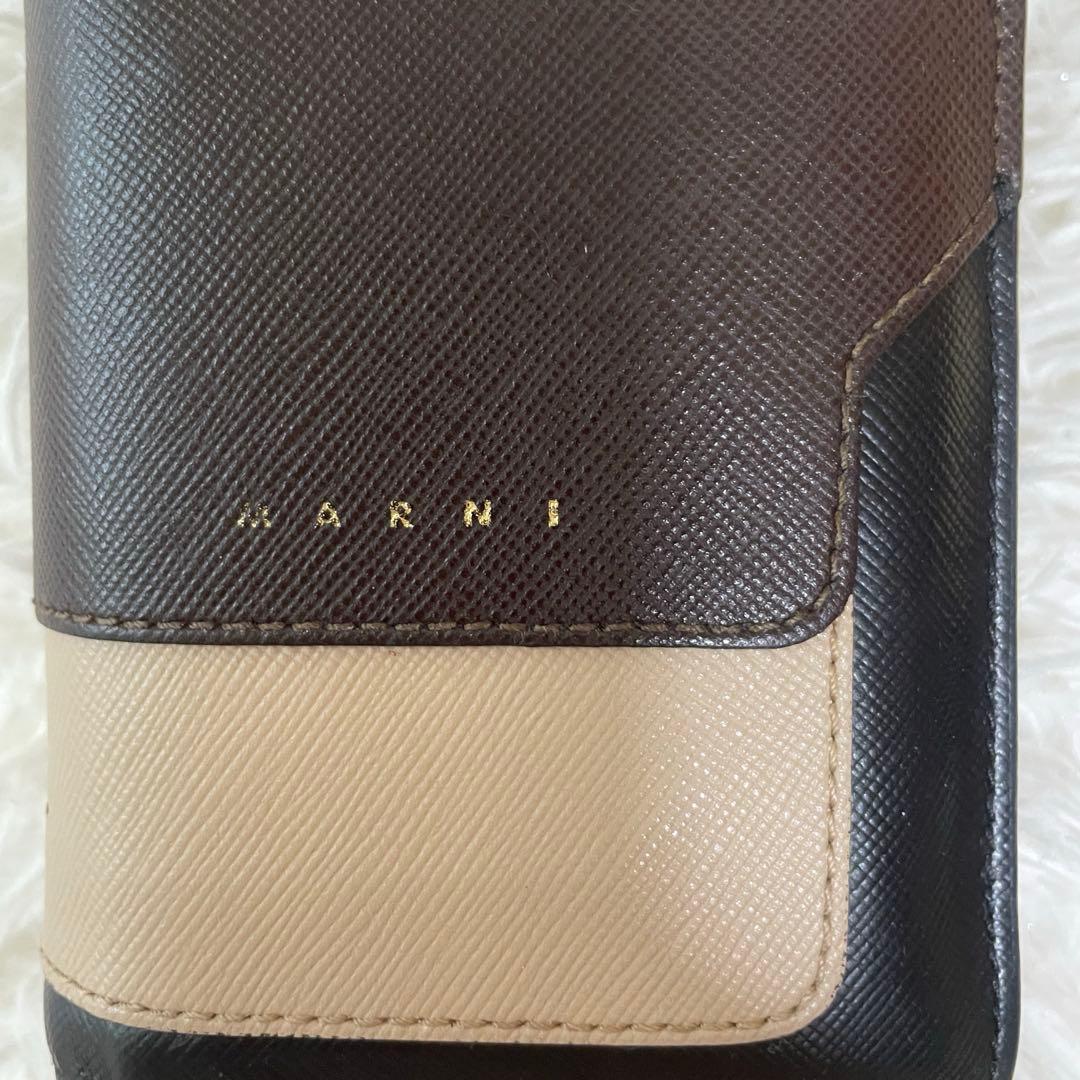 MARNI レザー二つ折り財布 ブラウン ベージュ