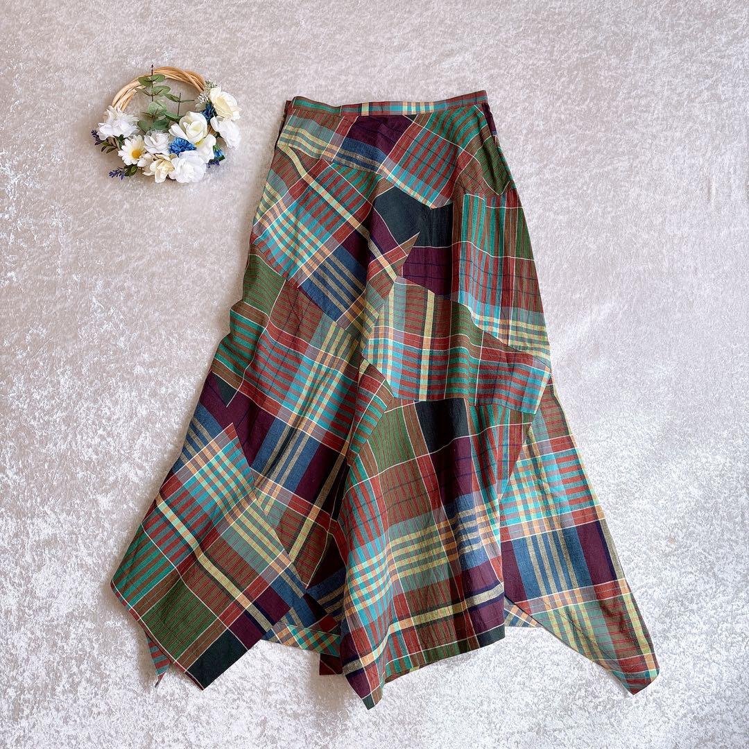 美品♡ツモリチサト　変形ロングスカート　マルチカラー　イッセイミヤケ　M