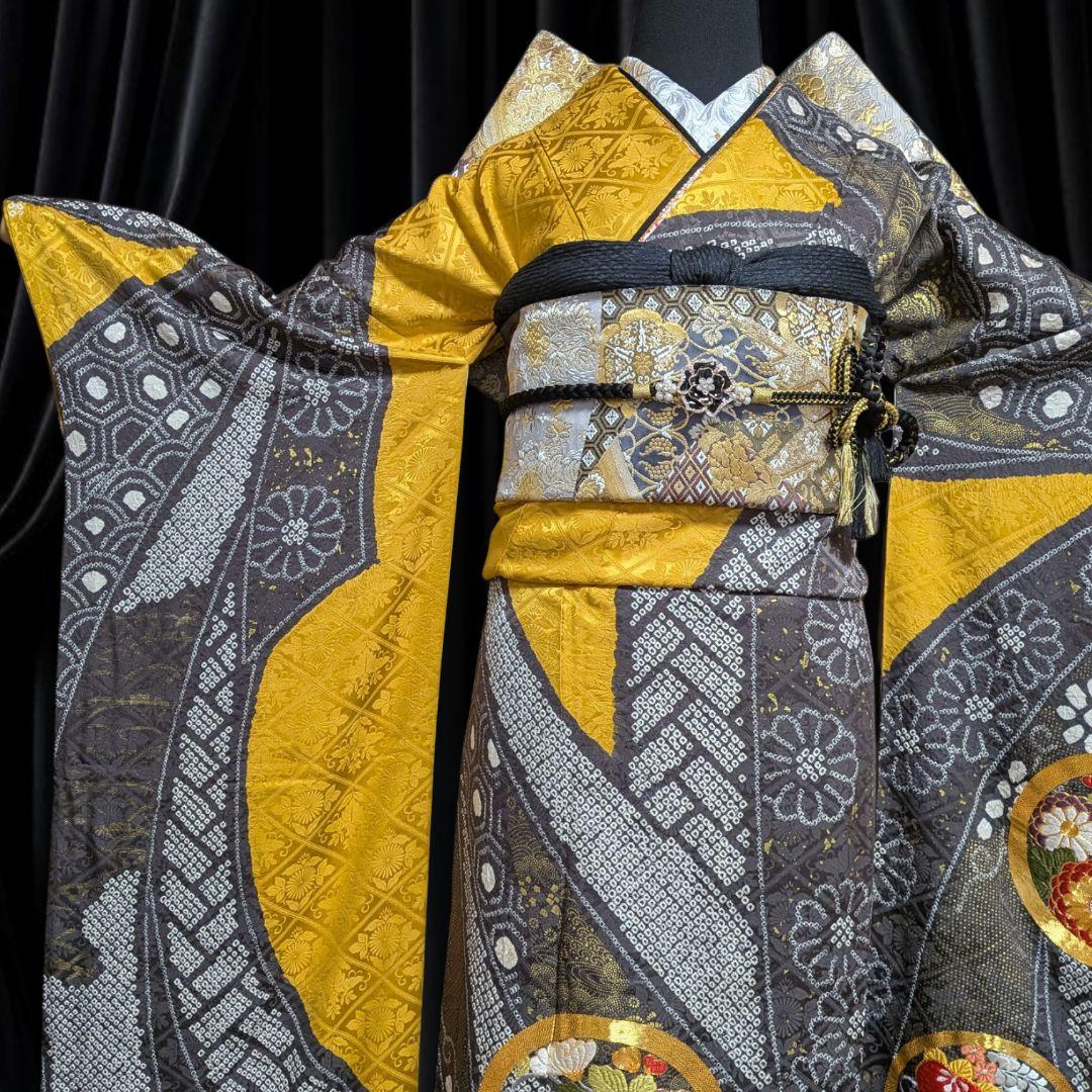 ファーショール付き！振袖フルセット(8点)成人式・高級手絞り・金駒刺繍・吉祥文様