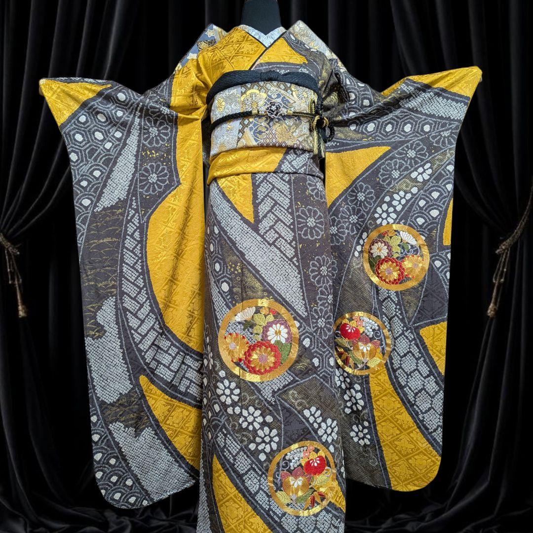 ファーショール付き！振袖フルセット(8点)成人式・高級手絞り・金駒刺繍・吉祥文様