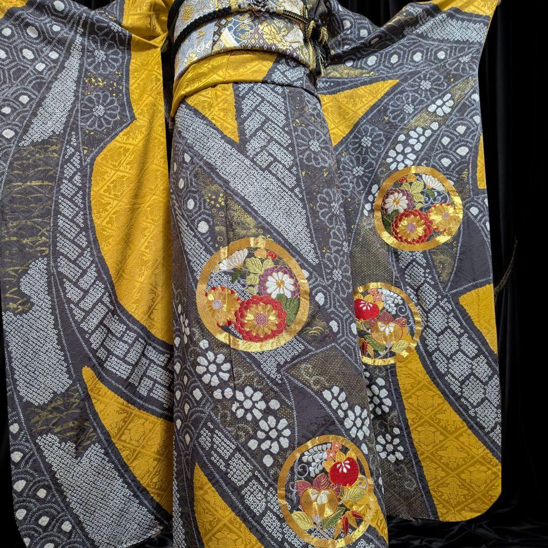 ファーショール付き！振袖フルセット(8点)成人式・高級手絞り・金駒刺繍・吉祥文様