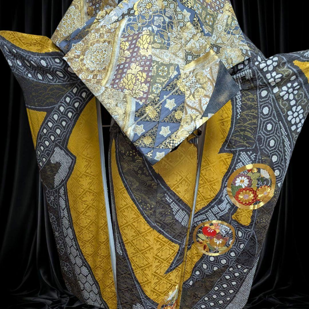 ファーショール付き！振袖フルセット(8点)成人式・高級手絞り・金駒刺繍・吉祥文様